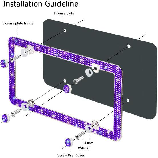 Otostar Bling License Plate Frame, Handcrafted 4 Rows Shiny Rhinestones Stainless Steel 4 Holes License Plate Frame With Anti-Theft Screws Caps Set