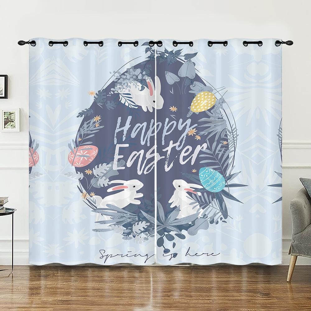 Curtains Animal Rabbit Egg Easter Curtain Digital Printing Blackout Curtain No Punching