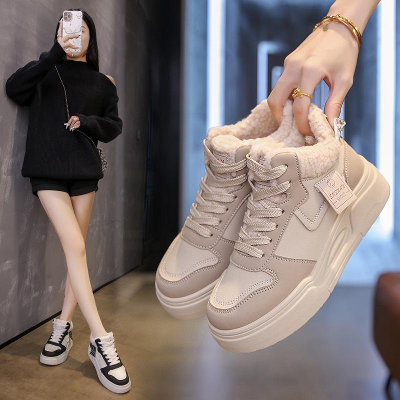 2025 winter velvet warm platform cotton shoes women's Korean version high-top ins tide student leisure sports women's shoes K2705