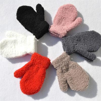 Winter Boys Girls Lovely Soft Warm Cartoon Coral Plush Mittens Full Fingers Candy Color Kids Gloves