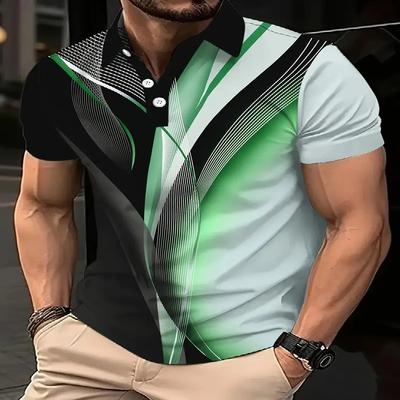 Herren Sommer Kurzarm Poloshirt Mehrfarbig Abstrakt 3D Digitaldruck Muster Lässig Knöpfe Sehr Geeignet für Golf und Fitnessstudio