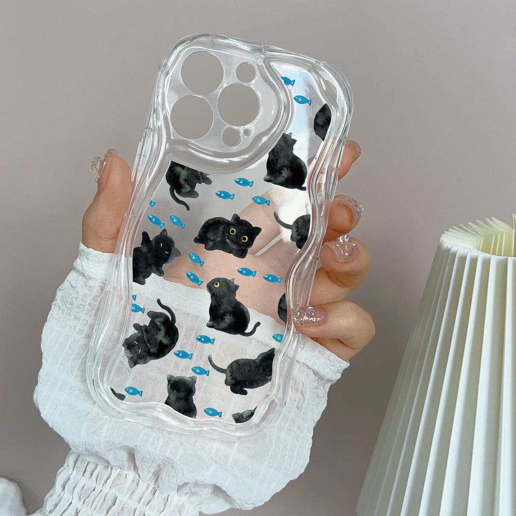 LZ8 Cartoon Cat Cute Art Clear Soft Wave Phone Cases for iPhone 15 13 Pro Max 12 Mini 14 8 Plus XS Max XR 6 Protection Back Cover