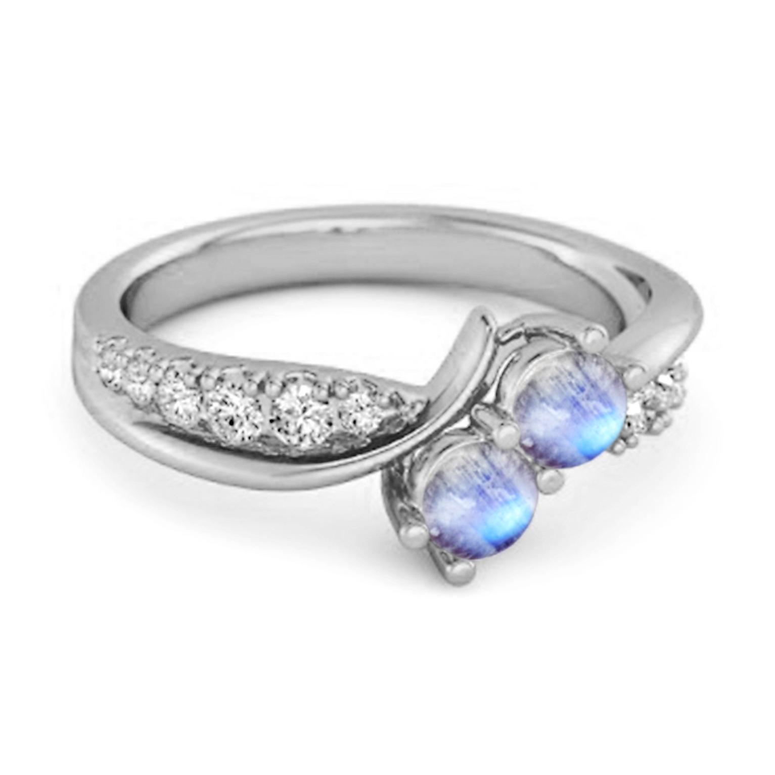Moonstone Twin Stone Pave Bypass Ring - 925 Sterling Silver 7.5 белого золота