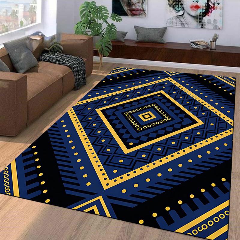 Geometric Tribal Pattern Carpet in Blue and Yellow with Modern Design Suitable for use as an anti-slip for living room bedroom sofas
