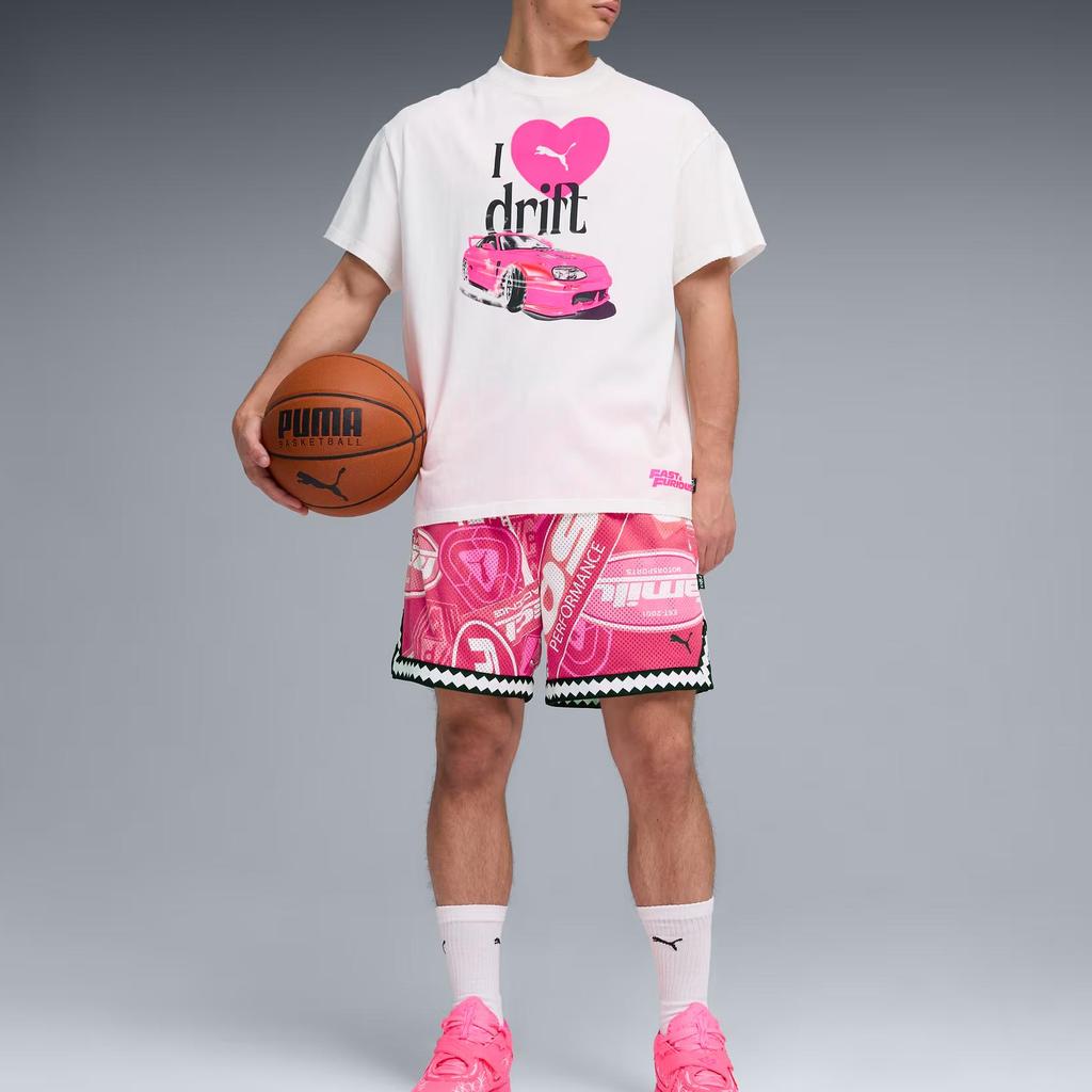 Puma Men's White Crew Neck T-Shirt With Pink Sports Car Print And Fast & Furious Logo 637899-01