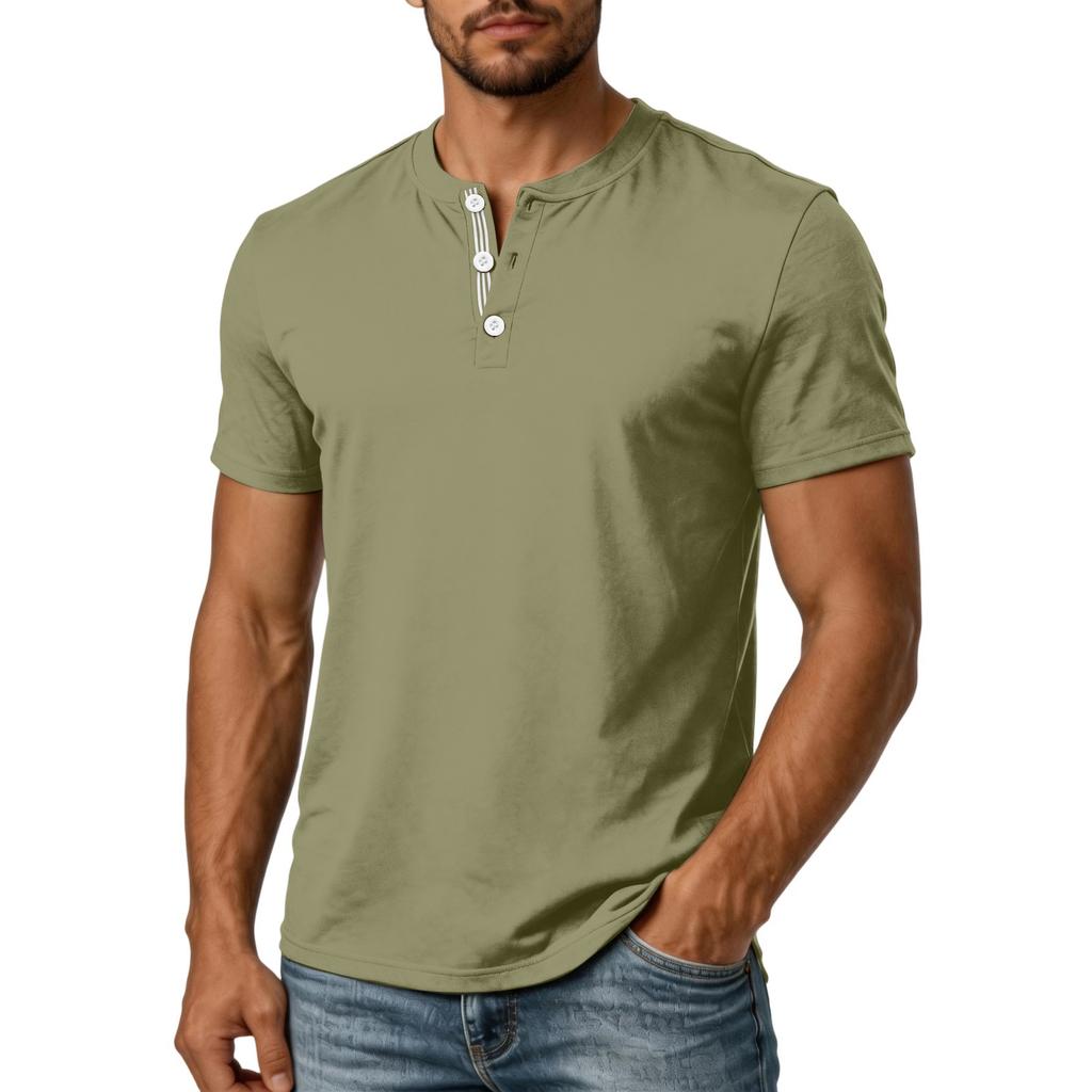 Men's Henley Neck Short Sleeve Shirt Casual Button Down Lightweight Breathable Cotton T Shirt for Everyday Wear
