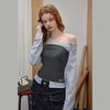 UNIFREE 2026 Spring Sweet & Cool Off-Shoulder Color-Block Shirt