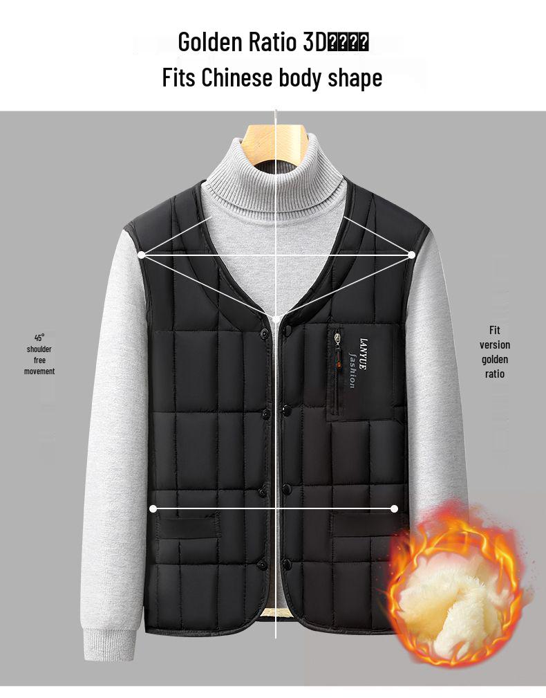 Men's Woodpecker Autumn/Winter Sleeveless Jacket - Middle-aged Dad's Thick, High-grade Cotton Vest.