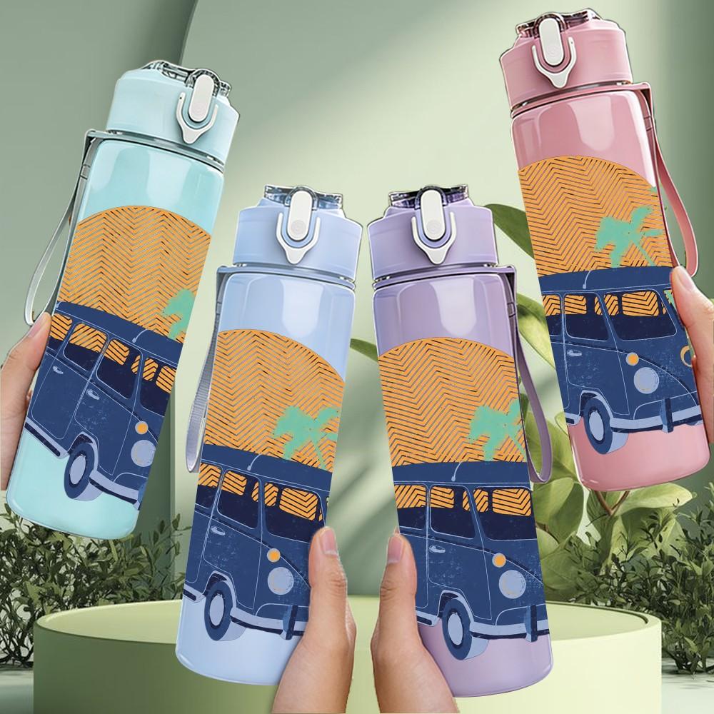 1PC Blue VW Bus Van 750ml Sports Water Bottle Leakproof Straw Lid Outdoor Office Home