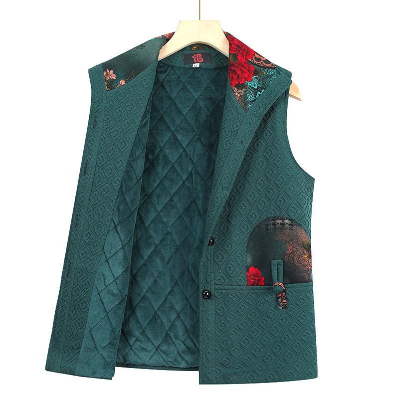 Mom's Cozy Autumn/Winter Sleeveless Vest - Plus Velvet & Thick Insulation for Middle-Aged and Elderly