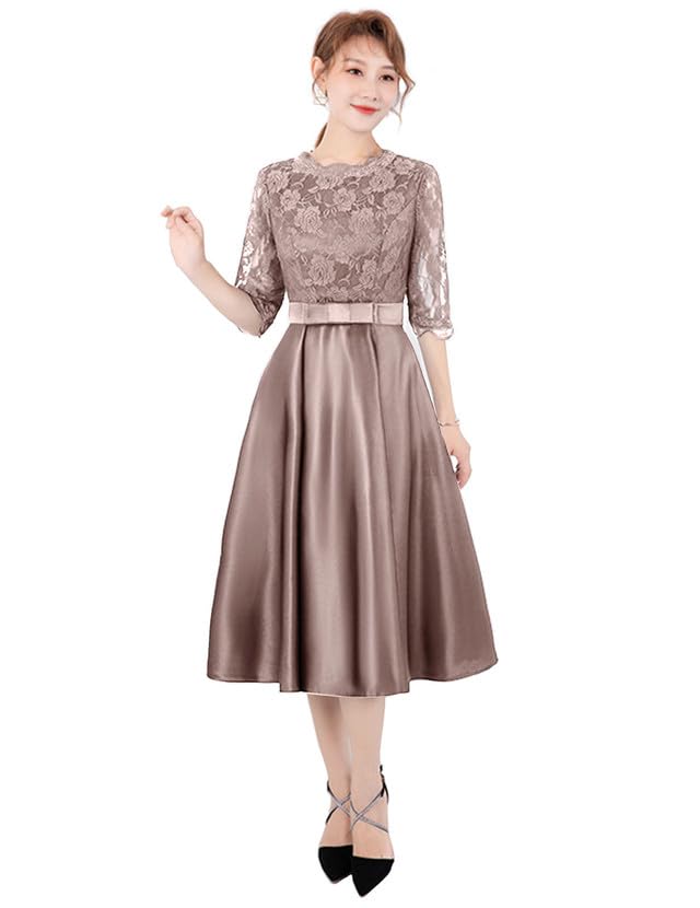 Sorosis Wedding Party Wedding Guest Sleeve Long Dress with Lace Long Perfect for Piano and Size M Women's Dress, Dress, Dress, 3/4 Trim, Chiffon,