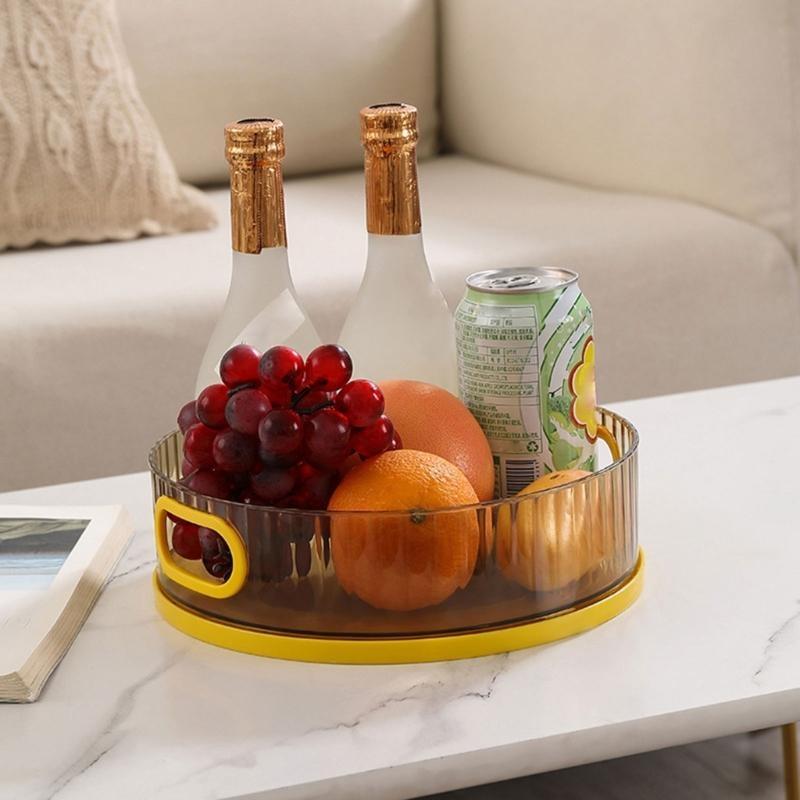 652F Turntable Crystal Rotating Spice Rack Cabinet Pantry Table Tray with Handle Serving Clear Plate Easy to Spin