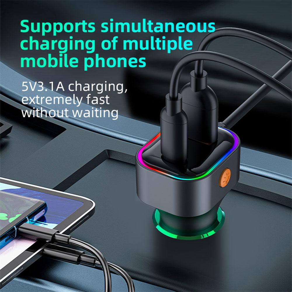45W USB Car Charger With 2 In 1 Type-C Lightning Fast Charging Cable Vehicle Adapter For iPhone Samsung Huawei VIVO OPPO