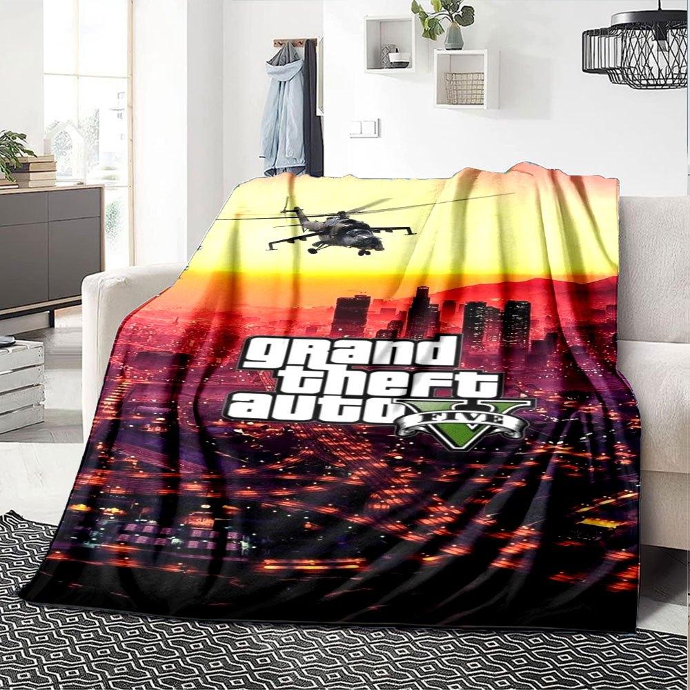1 Stück Grand Theft Auto Weiche Flanelldecke mit Designer-Print Eine kuschelige Decke für alle Jahreszeiten, perfekt für das Sofa, Bett, Büro
