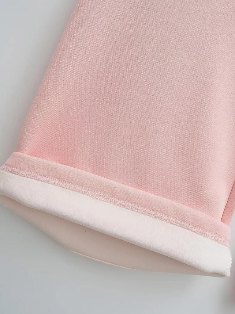 Women's Cotton Flannel Flare Sweatpants - Thickened, Floor-Length, Mid-Low Elastic Waist, Versatile for Autumn and Winter