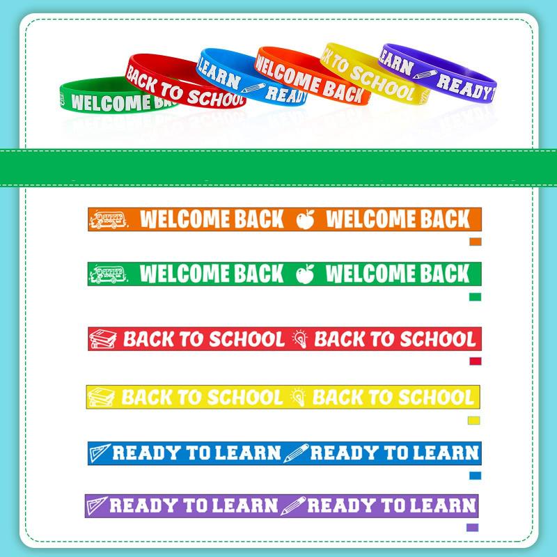 6pcs Welcome Back To School Bracelets Silicone Wristbands Rubber First Day Of School Favors Rewards Gifts Party Decoration
