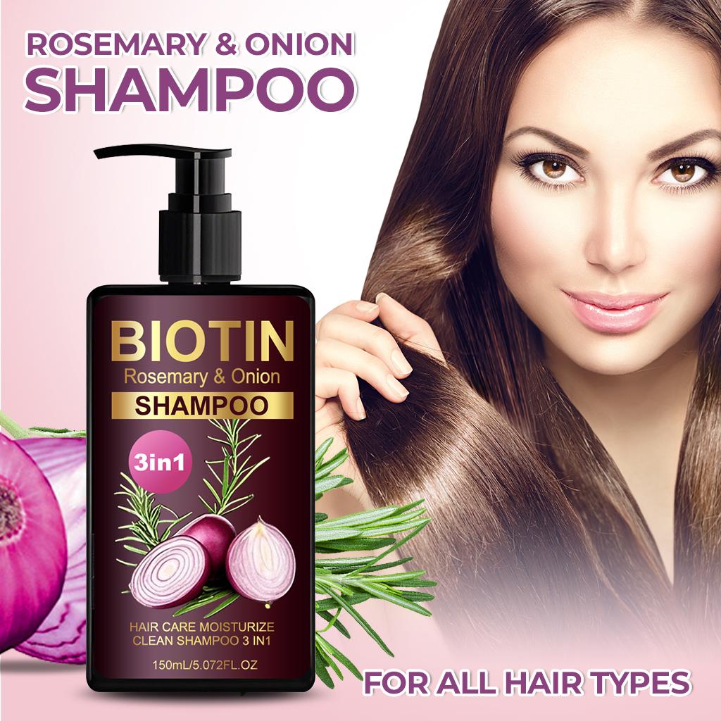 Biotin, Rosemary and Onion Shampoo 3 IN 1 Shampoo-Deeply Clean and Moisturize Hair Dirt & Oil, Strengthens Hair,Reduce Hair Breakage,150ml
