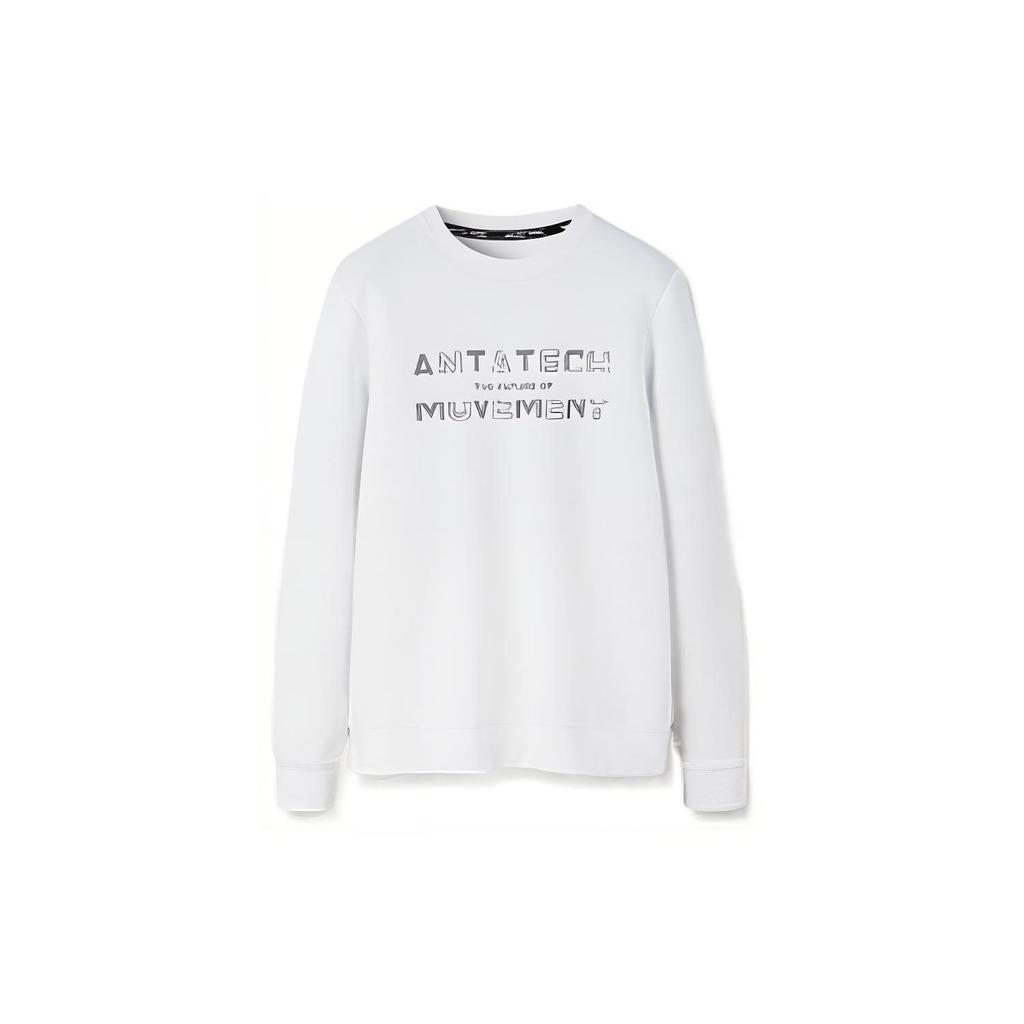 Anta Solid Color Printed Logo Crew Neck Pullover Fleece-Lined Sweatshirt Men Tops White 152247702-1