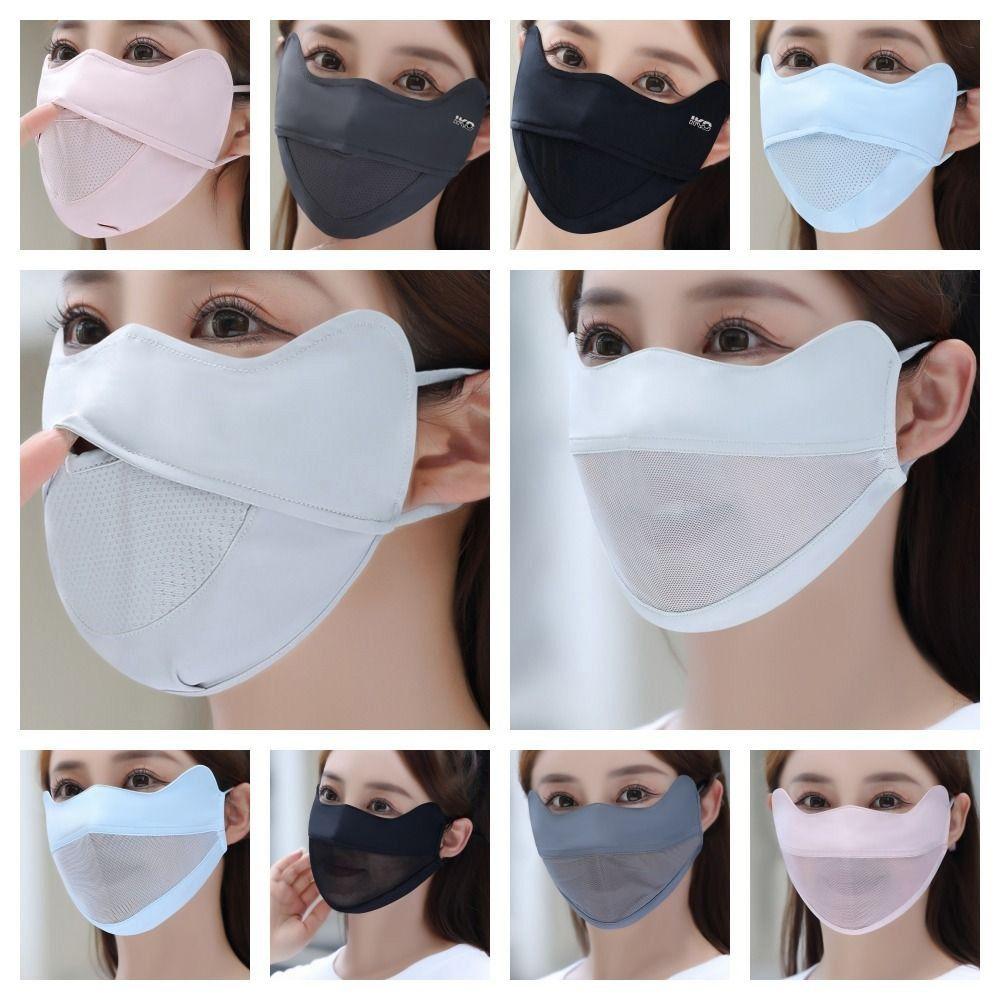 Solid Color Ice Silk Face Scarf UV Protection Anti-uv Face Cover Thin Sunscreen Veil  Riding