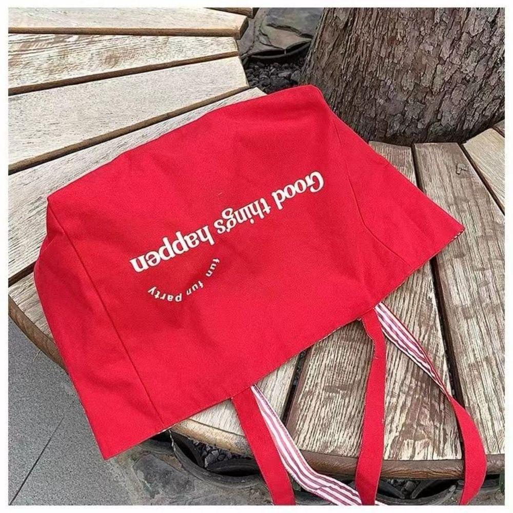 Double-sided Canvas Shoulder Bags Available Striped Letter Shoulder Bag Student Life