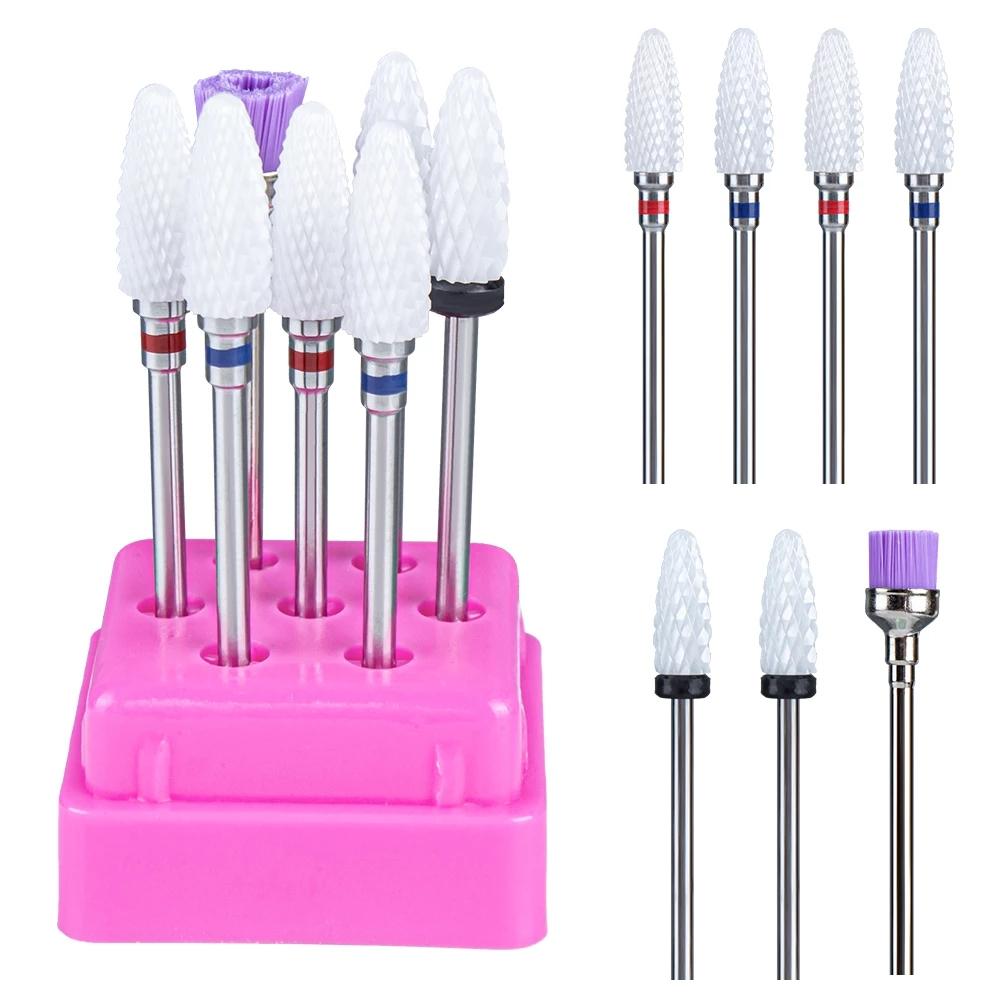 7pcs Ceramic Nail Drill Bits Set Milling Cutter for Manicure Machine Accessories Rotary Burrs Pedicure Cutter for Remove Gel Bit