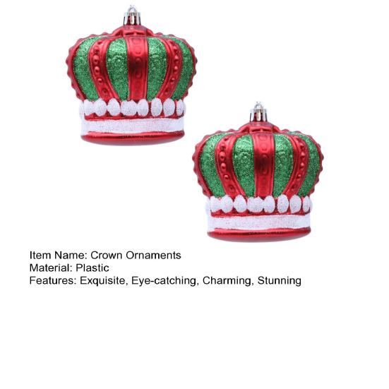2 Pcs Christmas Crown Ornaments Vintage Style Plastic Red Green/Goldem Royal Crown Ornament for Xmas Tree Window Shop Home Holiday Decor