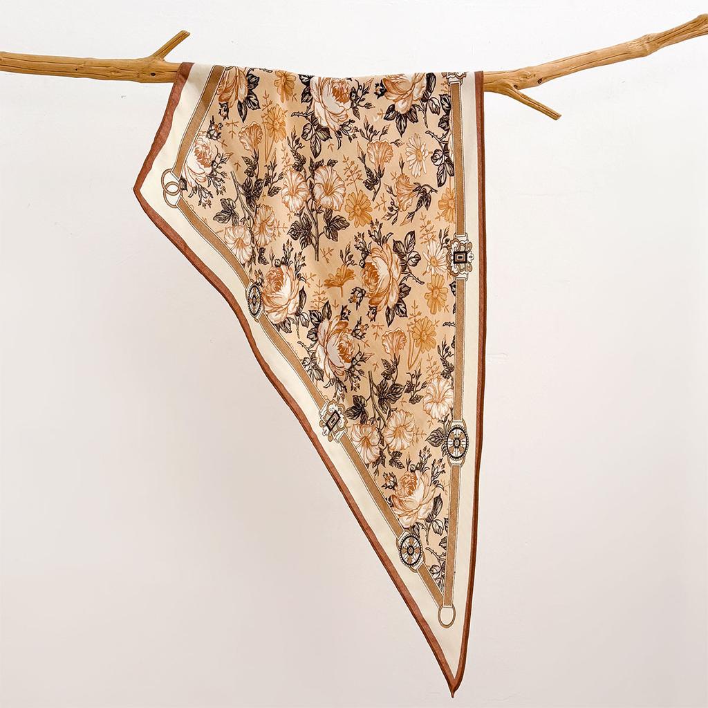 Retro Cotton and Linen Feel Triangular Silk Scarf Women's Four-season Versatile Neck Protection Scarf Headscarf Commuting Accessories Scarf