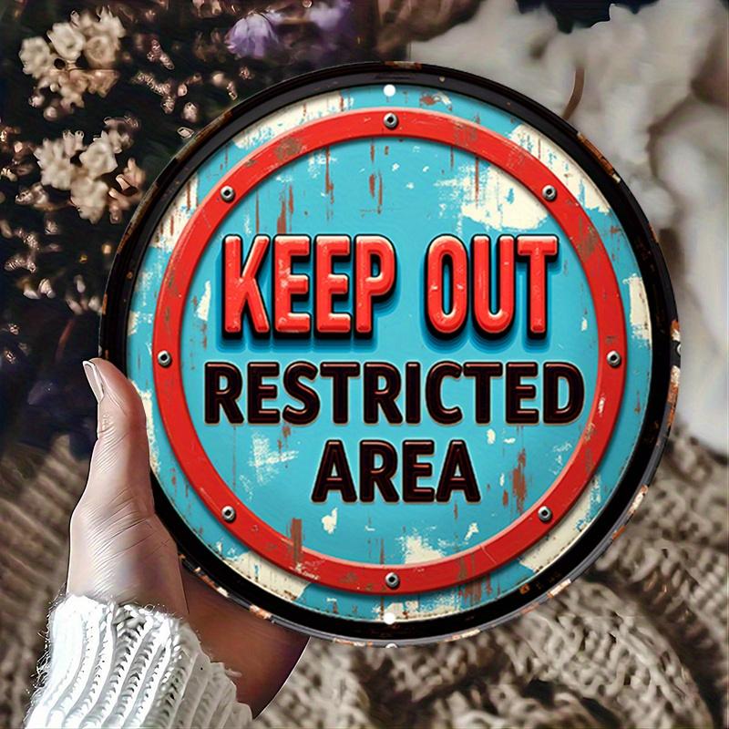 D Flat pc VintageInspired Keep Out Restricted Area Round Aluminum Sign Blue Metal Wall Decor with Red Border 20x20cm(8x8inch)