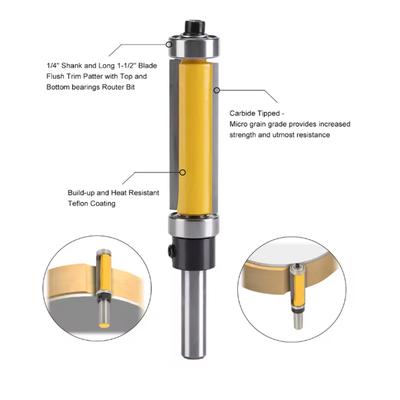 1‑1/2 palca V * 1/4 palca Stopka Drevoobrábací nástroj Fréza na zrovnávanie s horným a spodným ložiskom