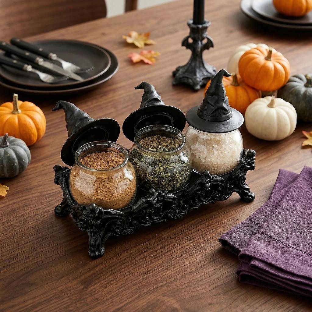 Gothic Food Storage Containers with Witchy Hat Lids Witchcore Kitchen Decor Seasoning Box for Tea Coffee Nuts Or Sugar