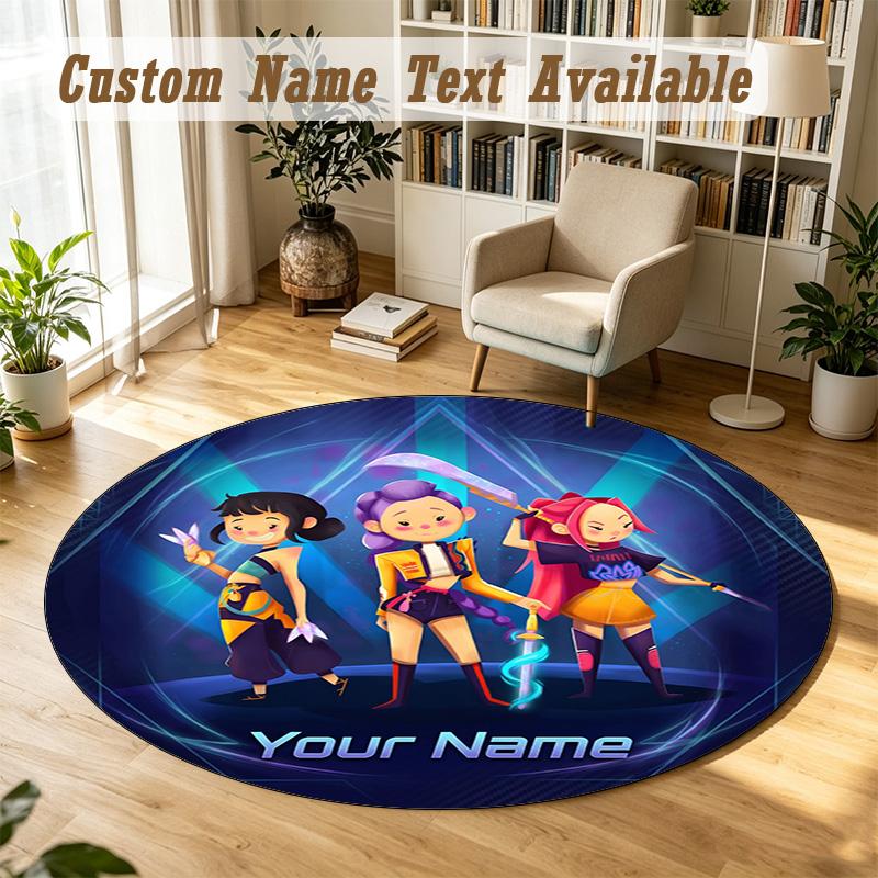 Round Rug Custom NameKpop Demon Hunters Pattern Non Slip Carpet Home Floor Decor