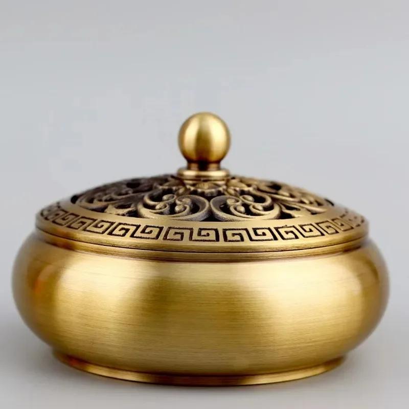 

Классическая антикварная курильница с плоским дном из чистой меди, бытовая декоративная курильница для помещений с резьбой по сандаловому дереву