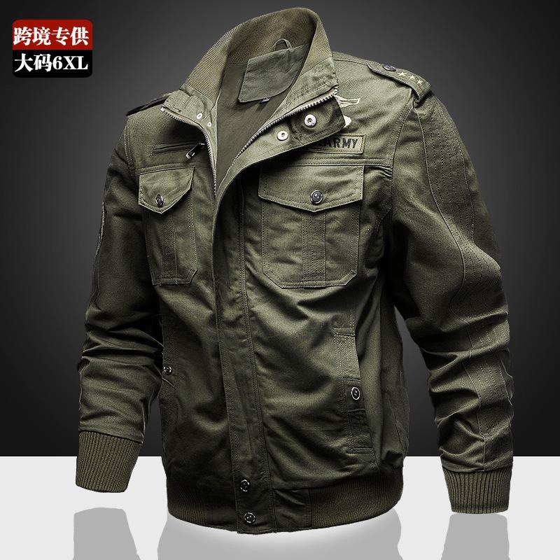Spring and Autumn Tooling Men's Jacket Casual Stand-Up Collar Badge Embroidered Large Size Jacket Men