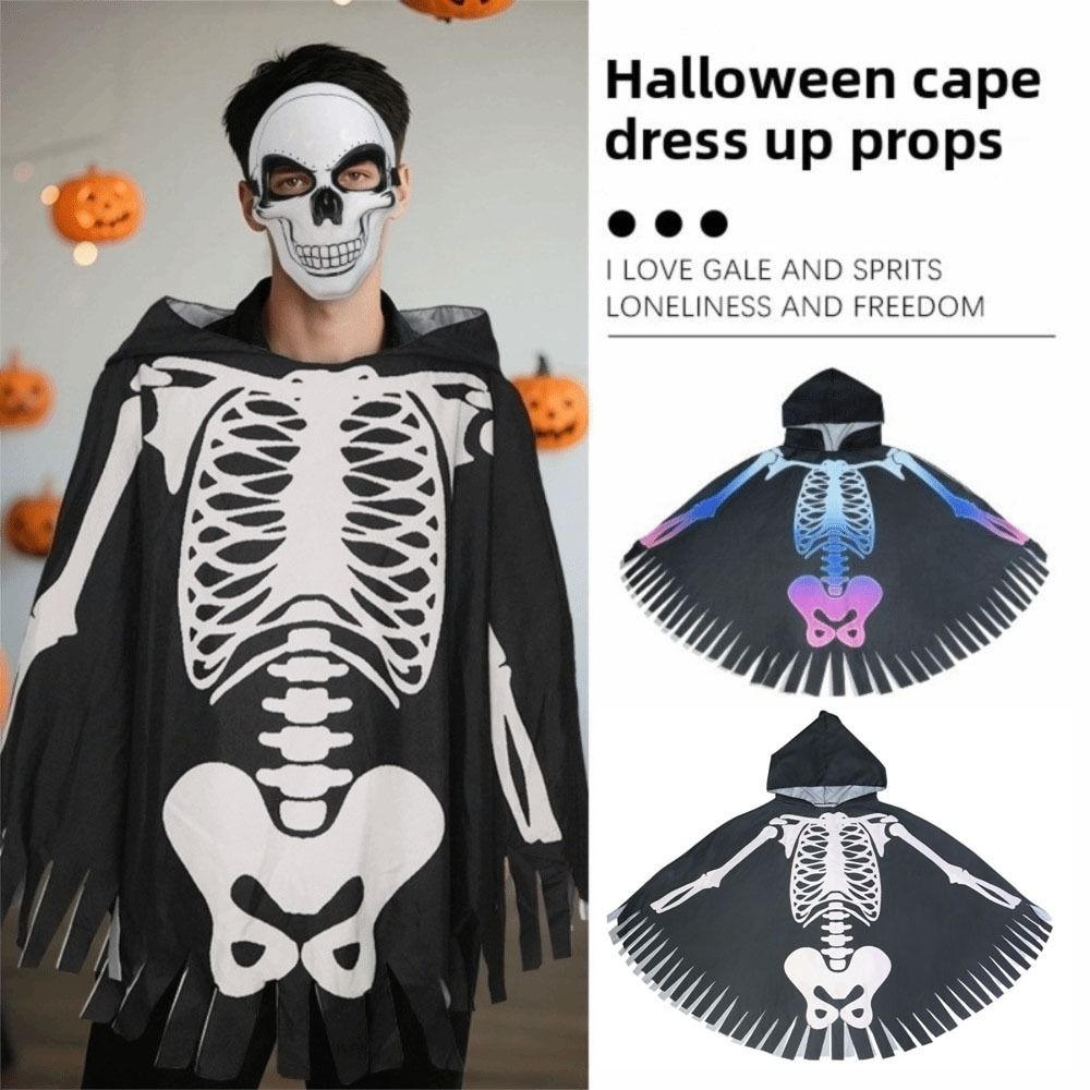 Goth Halloween Props Cloth Skull Bones Cloak Creative Skeleton Cape  Adult