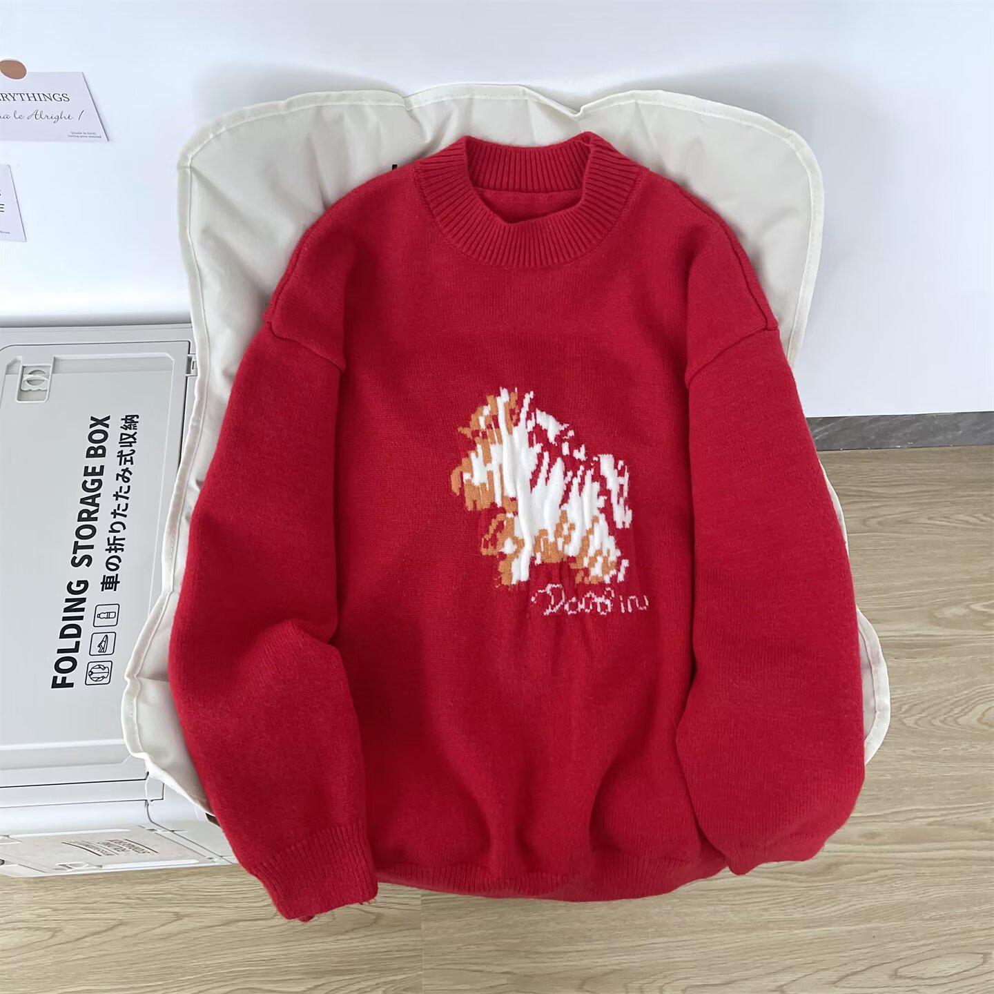 

Men s Year of the Horse Red Woolen Sweater: Winter-Ready, Thick, Loose, Casual Knitwear for a Relaxed Cozy Feel M червоний