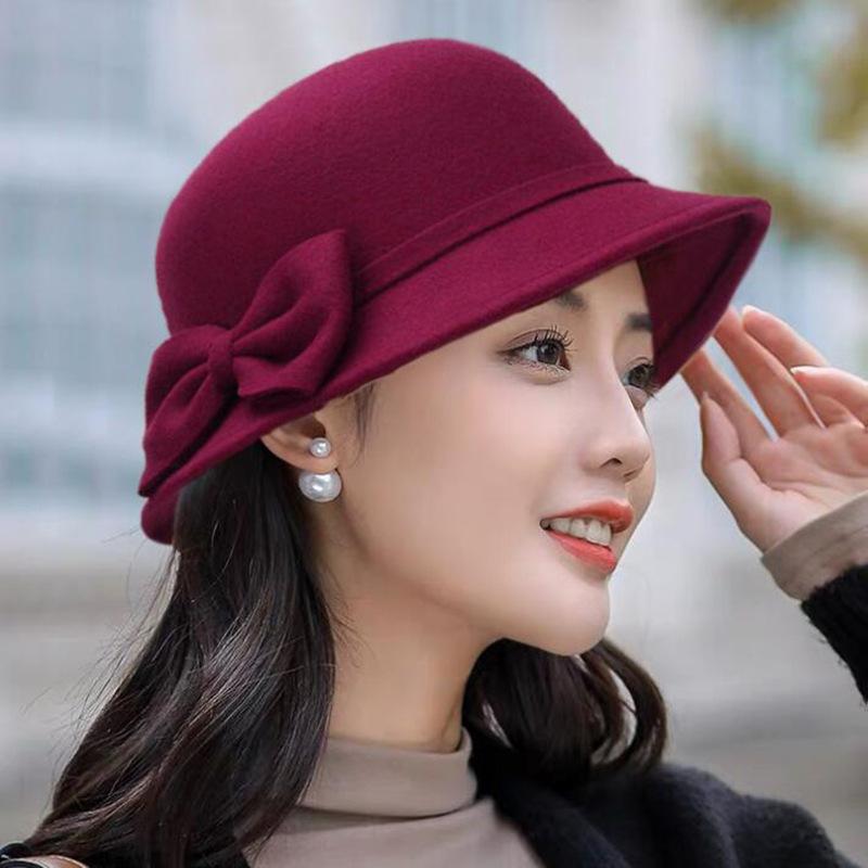 Women'S Hat Fedora Hat For Women Temperament Elegant Church Autumn Winter Women'S Bow Hat High Quality Top Hat Wedding