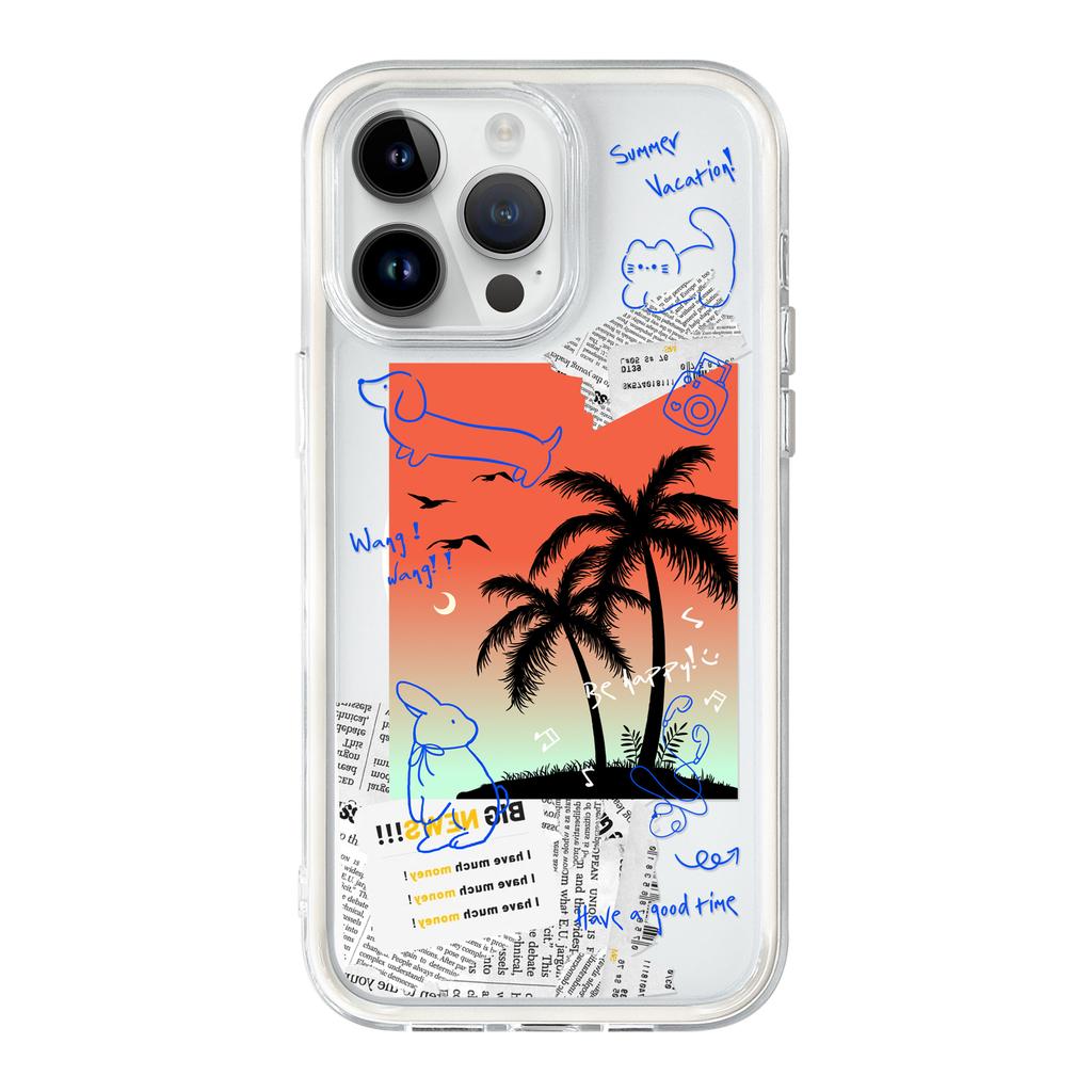 ins niche illustration sunset coconut tree for iPhone16promax Apple 15pro mobile phone case 14 new 13