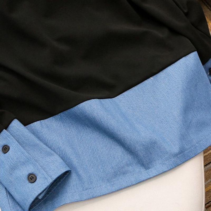 Cowboy Splicing Blazer Women Casual Loose Patchwork Denim Large Size Coat Polo Collar Long Sleeved Jacket New Fashion  Autumn