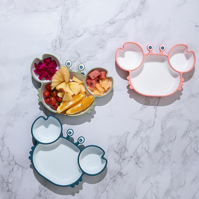 Silicone Sucker Tableware For Baby Cartoon Crab Anti-Fall Dinner Plate Infant Kids Supplementary Food Bowl Soft Dishes