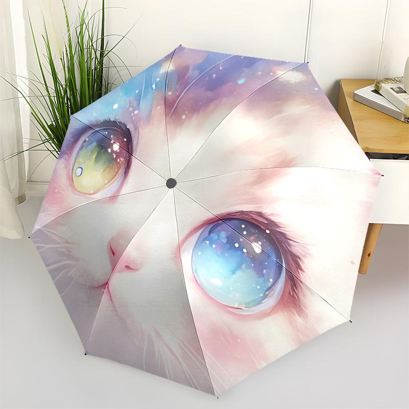 

1pc Galaxy Cat Print Automatic Folding Umbrella Portable 3-Fold Design with Iron Frame, Perfect for Outdoor Use, Festive Gifts, Travel, Daily Use