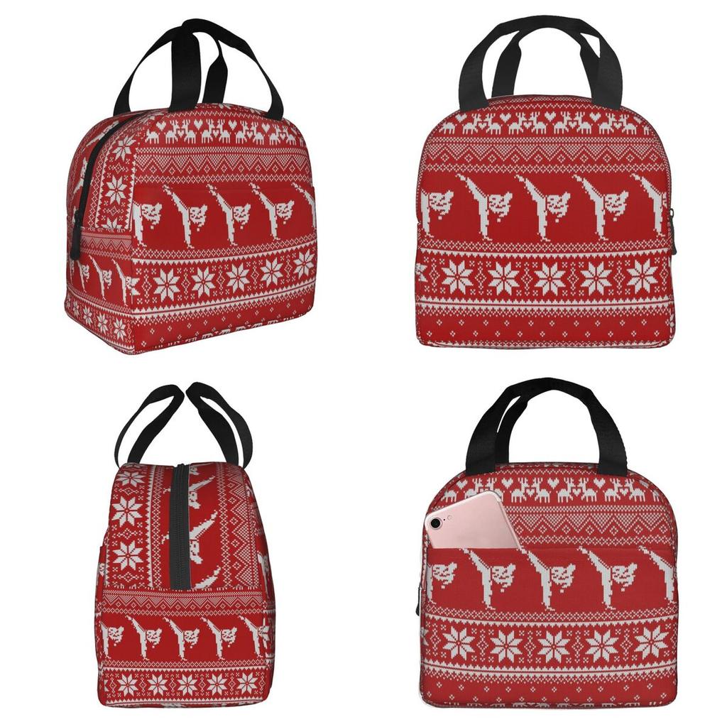 Maglione di Natale Brutto Karate Borsa Termica per Pranzo da Donna Frigo da Ufficio Contenitore Termico per Cibo Borsa Tote Contenitori Portatili per Pranzo