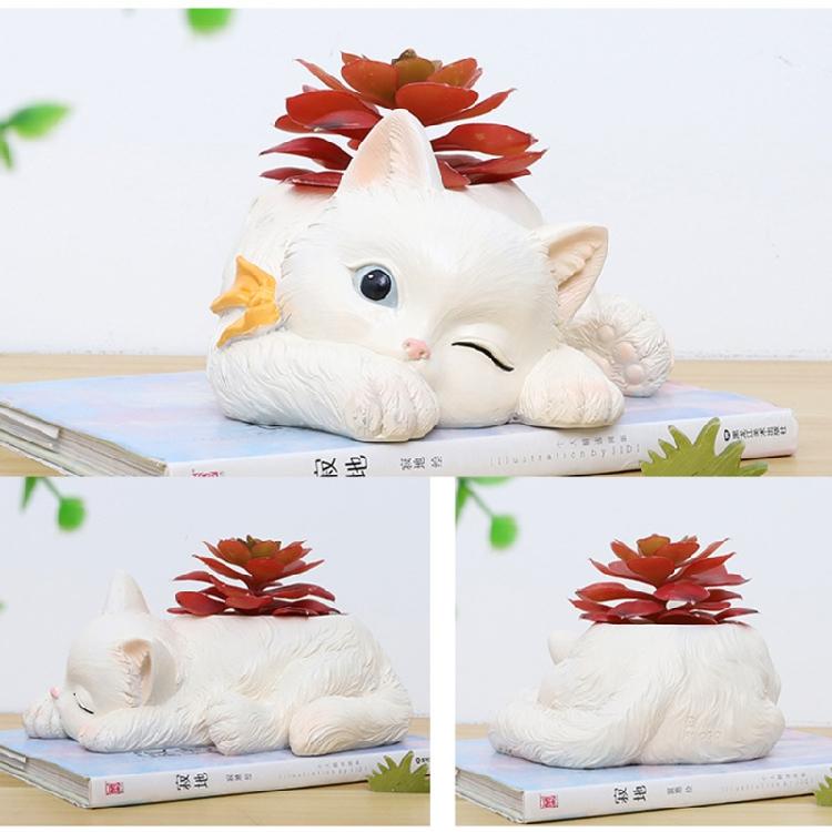 Succulent Plant Pot with Hole Flower Planter Flowerpot Lovely Little Cat Decor
