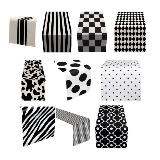 Decorative Table Cover for Home Modern Geometric Runner, Black And White Checkered Minimalist Decoration 72 Inch Striped Runner Dining Decor