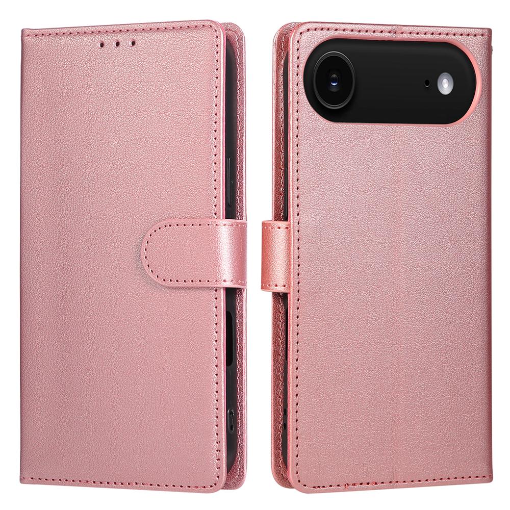 

For iPhone 17 Air Case Wallet Stand View PU Leather Phone Cover with Wrist Strap Rose Gold