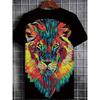 Men's Lion T-Shirt Colorful 3D Beast Animal Portrait Graphic Printed Casual Short Sleeve O-Neck Pullover Streetwear Summer Tee Tops Male Clothing