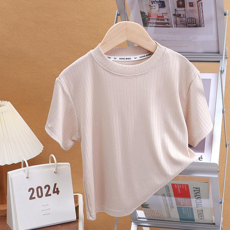 

Детский летний топ с коротким рукавом из ледяного шелка: Круглый вырез, Модный и универсальный для мальчиков и девочек 90 cm