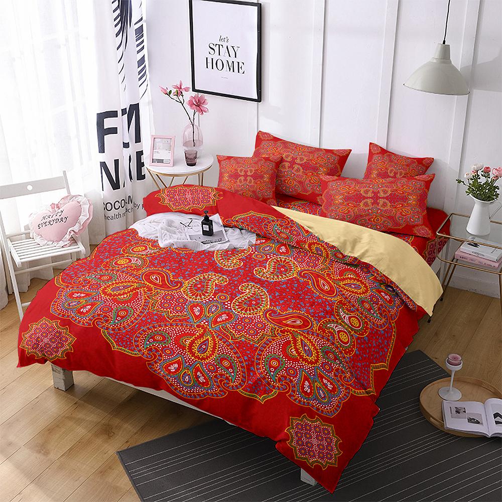 Bohemian Bedding Set Boho Flowers Duvet Cover Exotic Nationality Pillowcases Queen King for Woman Couple Bedroom Decorations