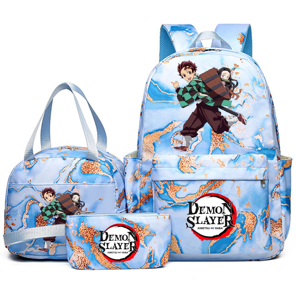 3Pcs/set Anime Demon Slayer Printed Backpack Handbag Pencil Case for Teenager Student Girl Boy Bookbag Schoolbag Large Capacity Waterproof Travel Bag