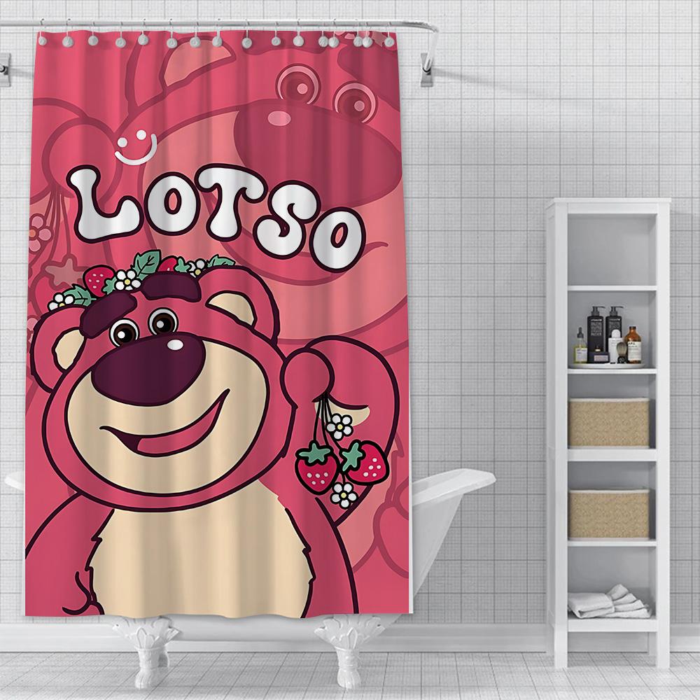 Shower Cute Pink Lotso Curtain Waterproof Polyester Fabric Paint Colorful Bath Curtains Home Bathroom Decor With Hook