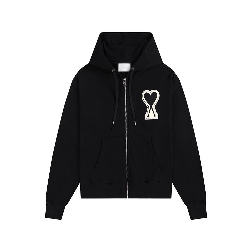 AMI CLAMS Unisex Hoodie with Embroidered Heart & Zippered Pocket - Autumn/Winter Casual Jacket